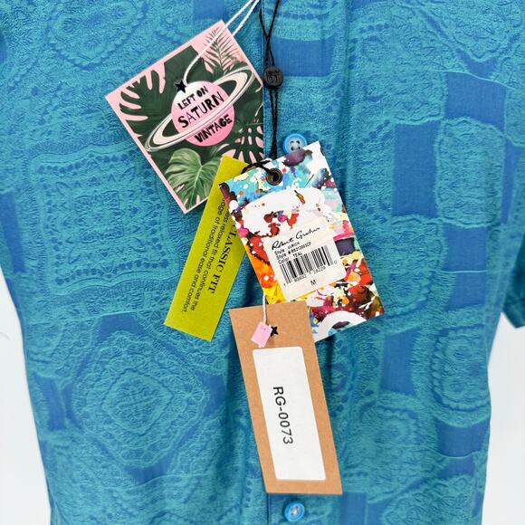 Robert Graham Woven Button Front Short Sleeve Shirt Teal Paisley Jacquard M - Picture 8 of 8